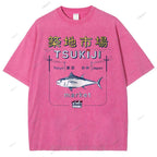 Unisex Tsukiji Market Printed Washed Tee