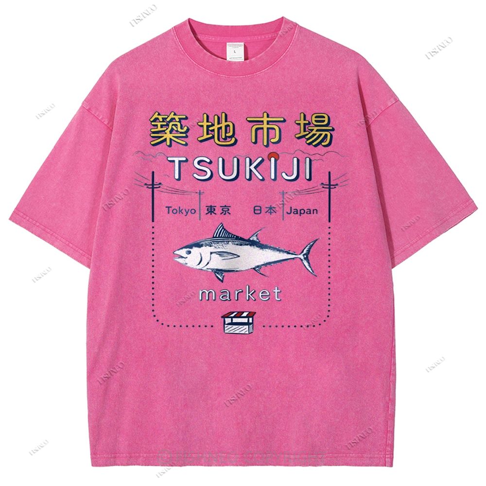 Unisex Tsukiji Market Printed Washed Tee