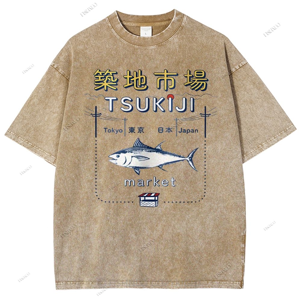 Unisex Tsukiji Market Printed Washed Tee