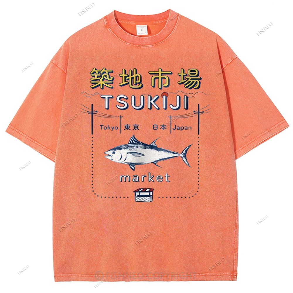 Unisex Tsukiji Market Printed Washed Tee