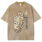 Unisex Japanese Tiger Smoking Printed Washed Tee