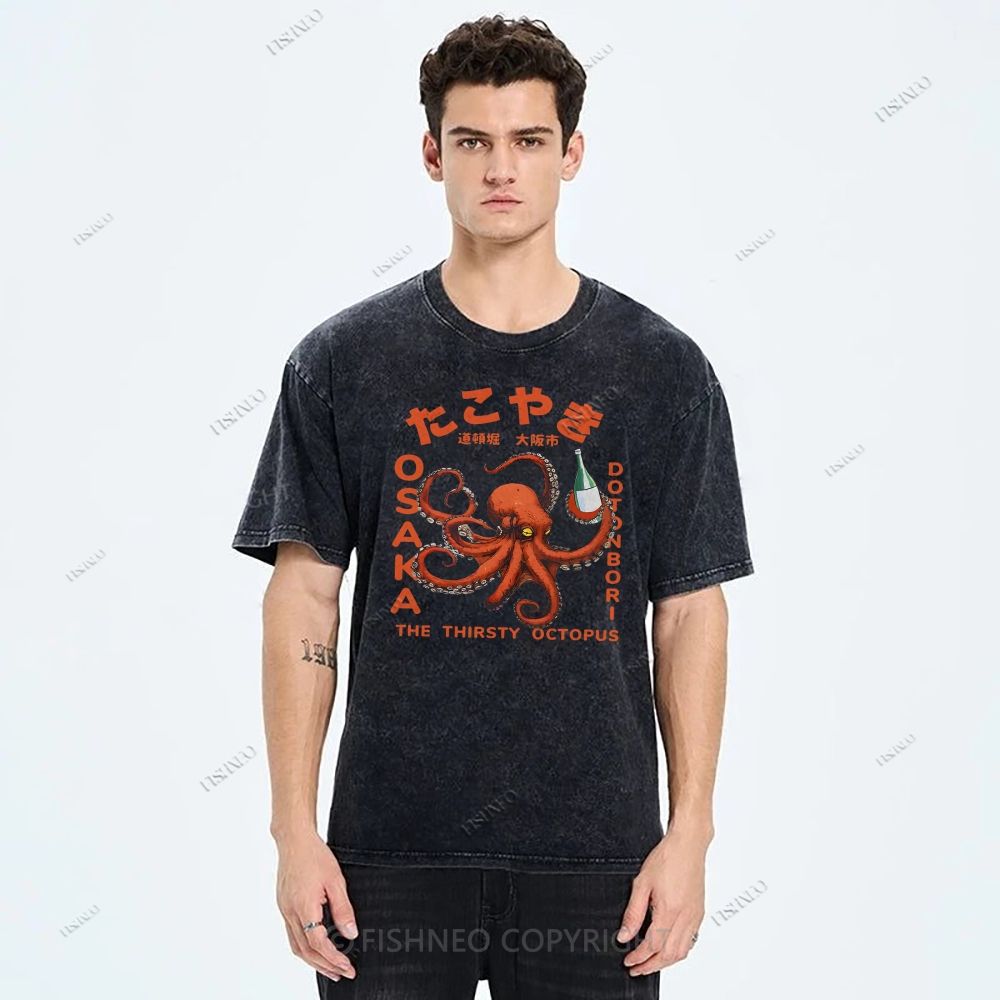 Octopus Drinks Soju Washed T-Shirt