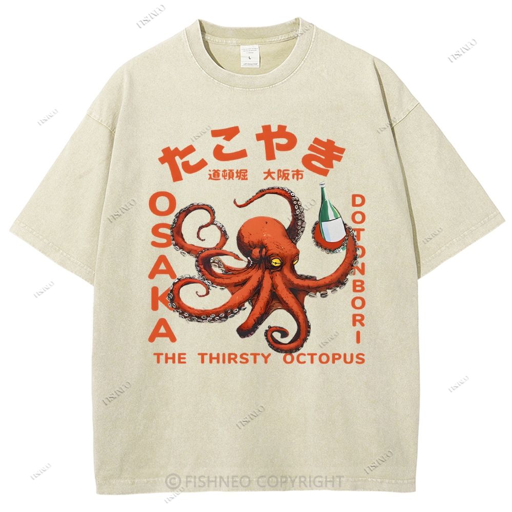 Unisex Osaka Octopus Printed Washed Tee