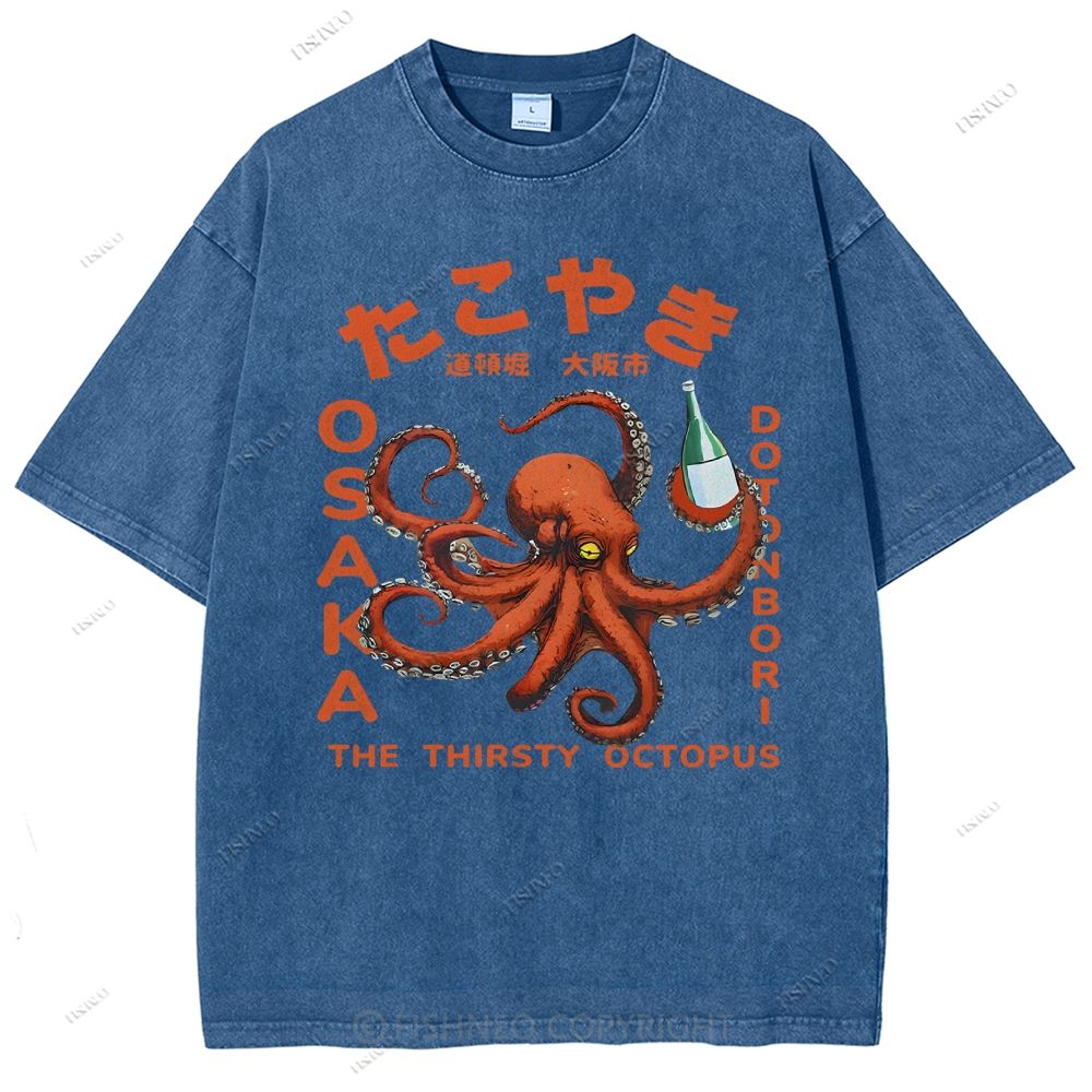 Unisex Osaka Octopus Printed Washed Tee