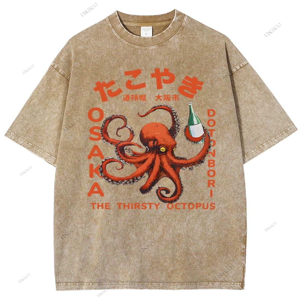 Unisex Osaka Octopus Printed Washed Tee