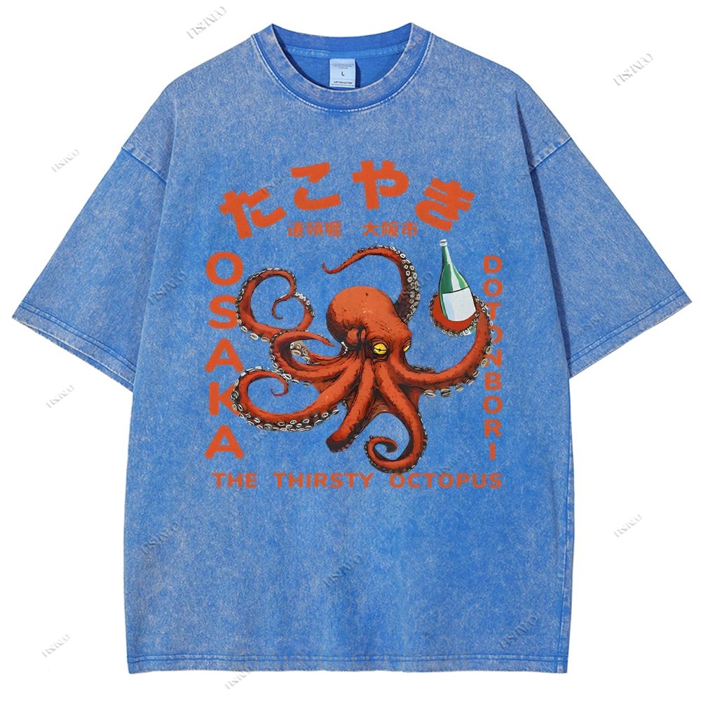 Unisex Osaka Octopus Printed Washed Tee