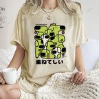 Unisex Japanese Dog Graffiti Printed Washed Tee