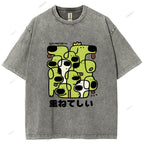 Unisex Japanese Dog Graffiti Printed Washed Tee