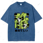 Unisex Japanese Dog Graffiti Printed Washed Tee