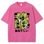 Unisex Japanese Dog Graffiti Printed Washed Tee