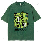 Unisex Japanese Dog Graffiti Printed Washed Tee