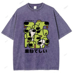 Unisex Japanese Dog Graffiti Printed Washed Tee