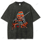 Unisex Octopus Samurai Printed Washed Tee