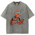 Unisex Octopus Samurai Printed Washed Tee