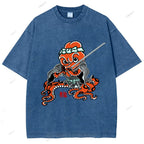 Unisex Octopus Samurai Printed Washed Tee