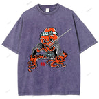 Unisex Octopus Samurai Printed Washed Tee