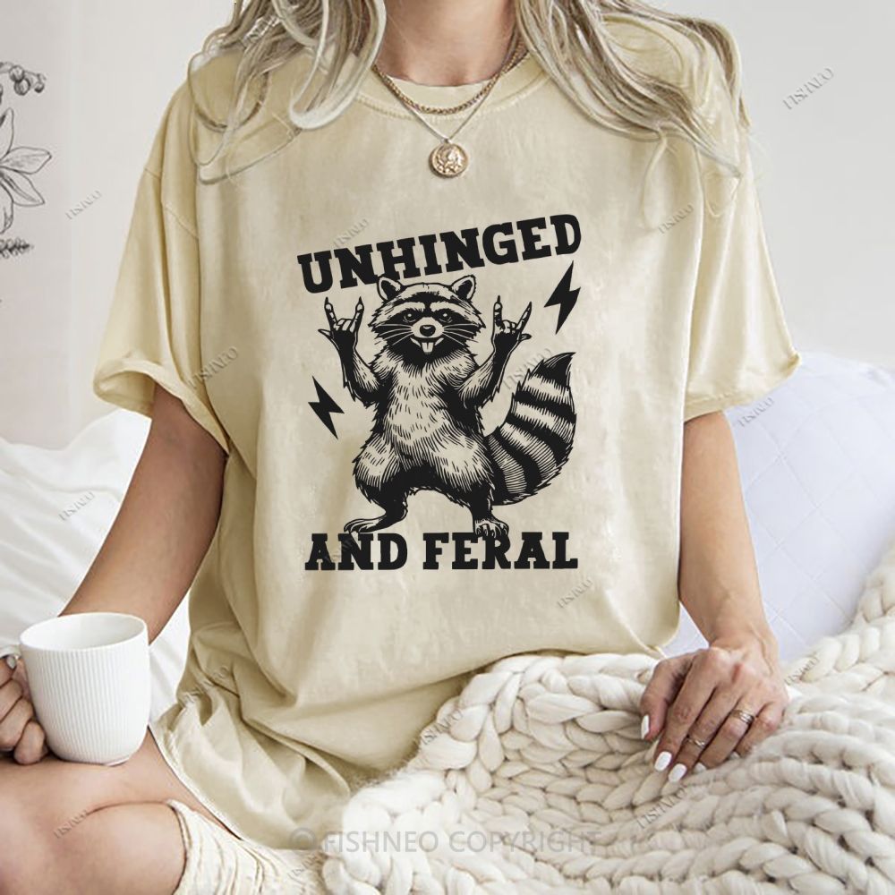 Unisex Vintage Rock Raccoon Printed Washed Tee