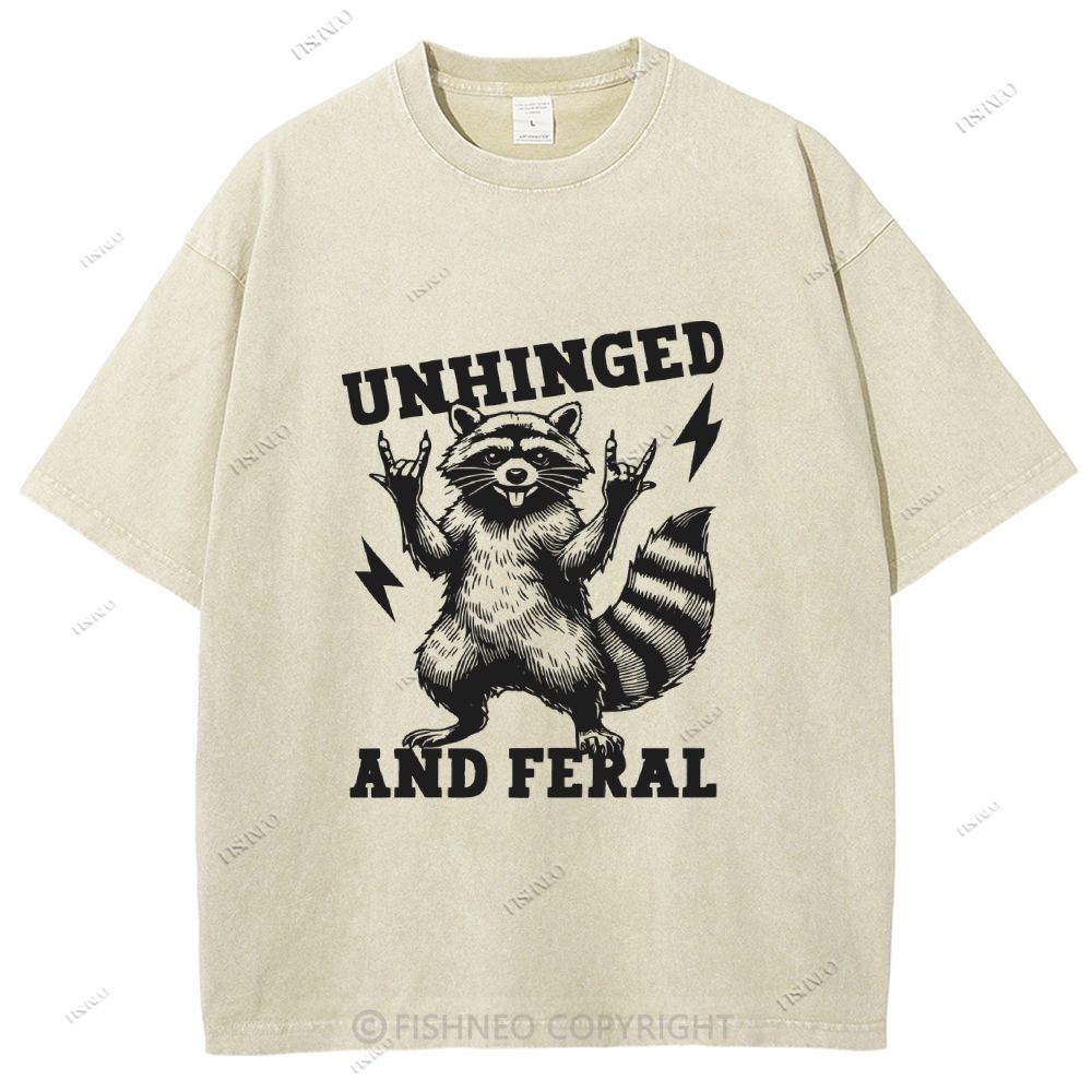 Unisex Vintage Rock Raccoon Printed Washed Tee