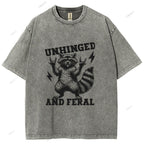 Unisex Vintage Rock Raccoon Printed Washed Tee