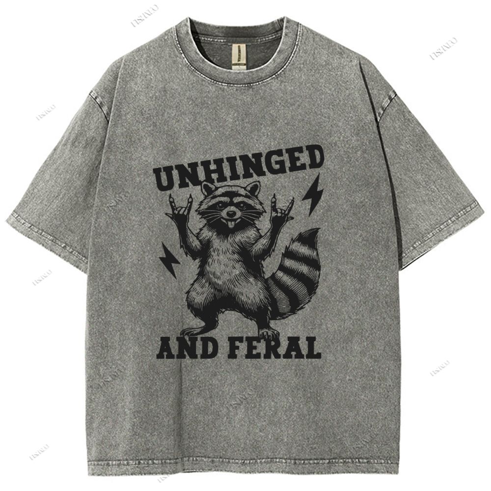 Unisex Vintage Rock Raccoon Printed Washed Tee