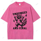 Unisex Vintage Rock Raccoon Printed Washed Tee