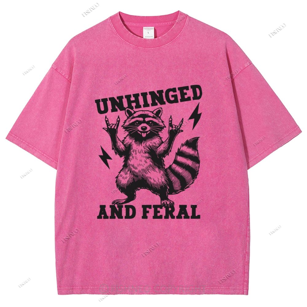 Unisex Vintage Rock Raccoon Printed Washed Tee