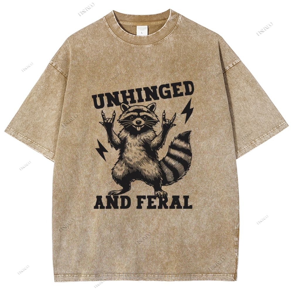 Unisex Vintage Rock Raccoon Printed Washed Tee