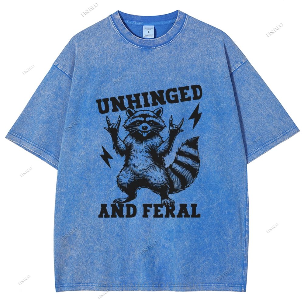 Unisex Vintage Rock Raccoon Printed Washed Tee