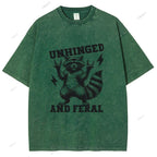 Unisex Vintage Rock Raccoon Printed Washed Tee