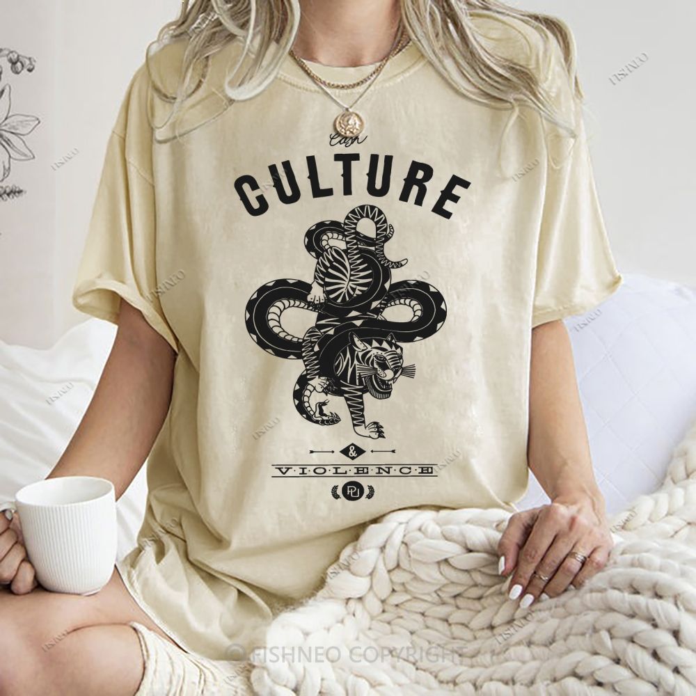 Unisex Vintage Tiger Snake Printed Washed Tee