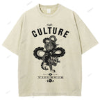 Unisex Vintage Tiger Snake Printed Washed Tee