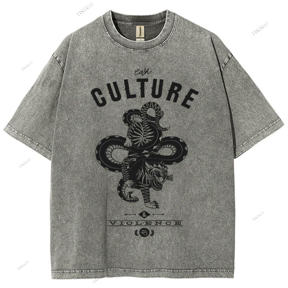 Unisex Vintage Tiger Snake Printed Washed Tee