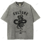 Unisex Vintage Tiger Snake Printed Washed Tee