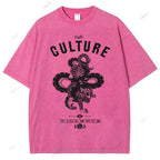 Unisex Vintage Tiger Snake Printed Washed Tee
