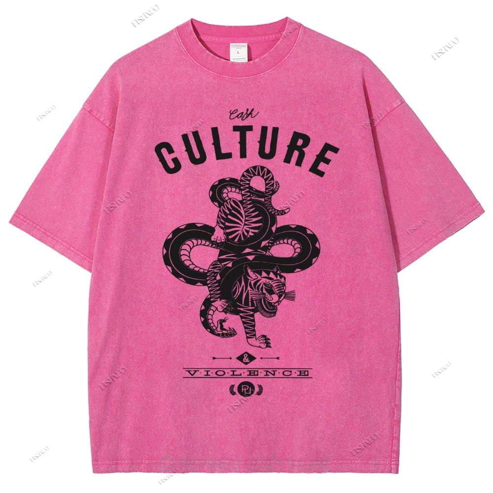 Unisex Vintage Tiger Snake Printed Washed Tee