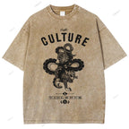 Unisex Vintage Tiger Snake Printed Washed Tee