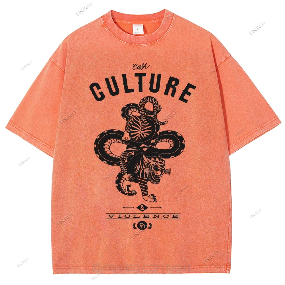 Unisex Vintage Tiger Snake Printed Washed Tee