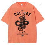Unisex Vintage Tiger Snake Printed Washed Tee