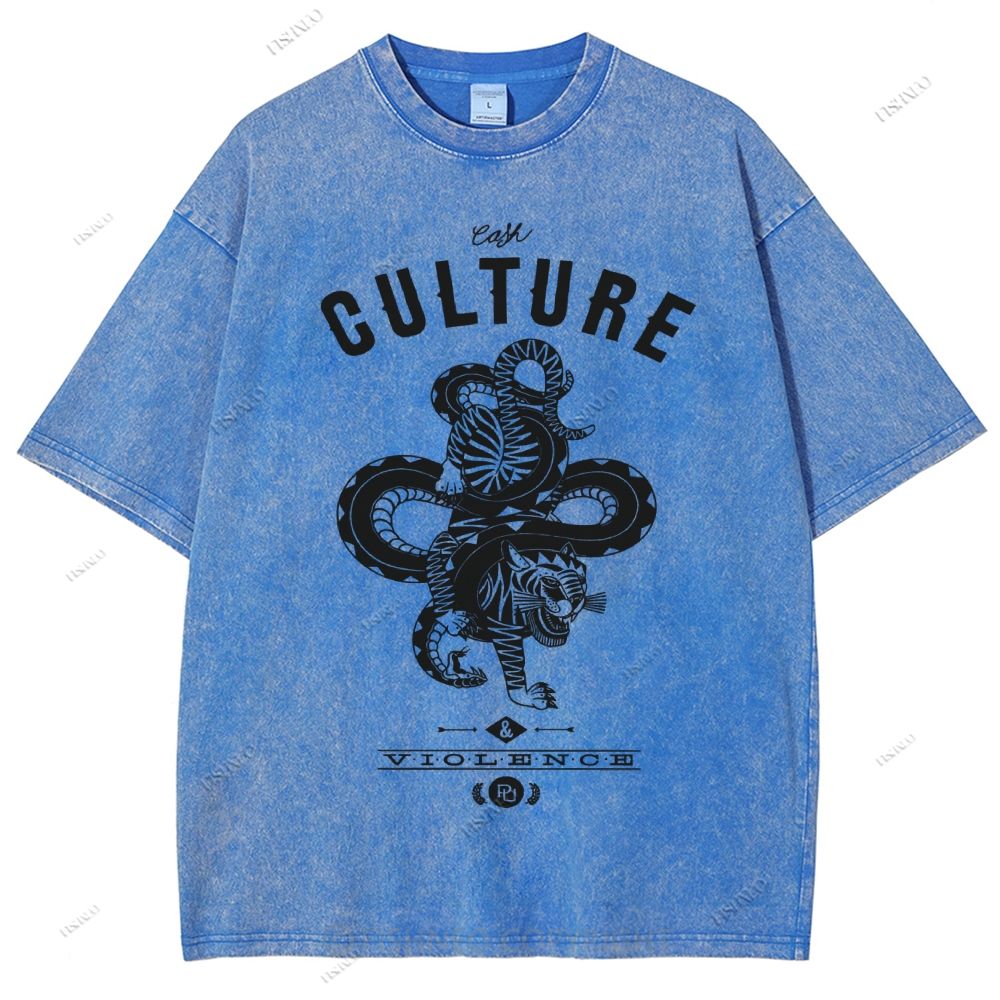 Unisex Vintage Tiger Snake Printed Washed Tee