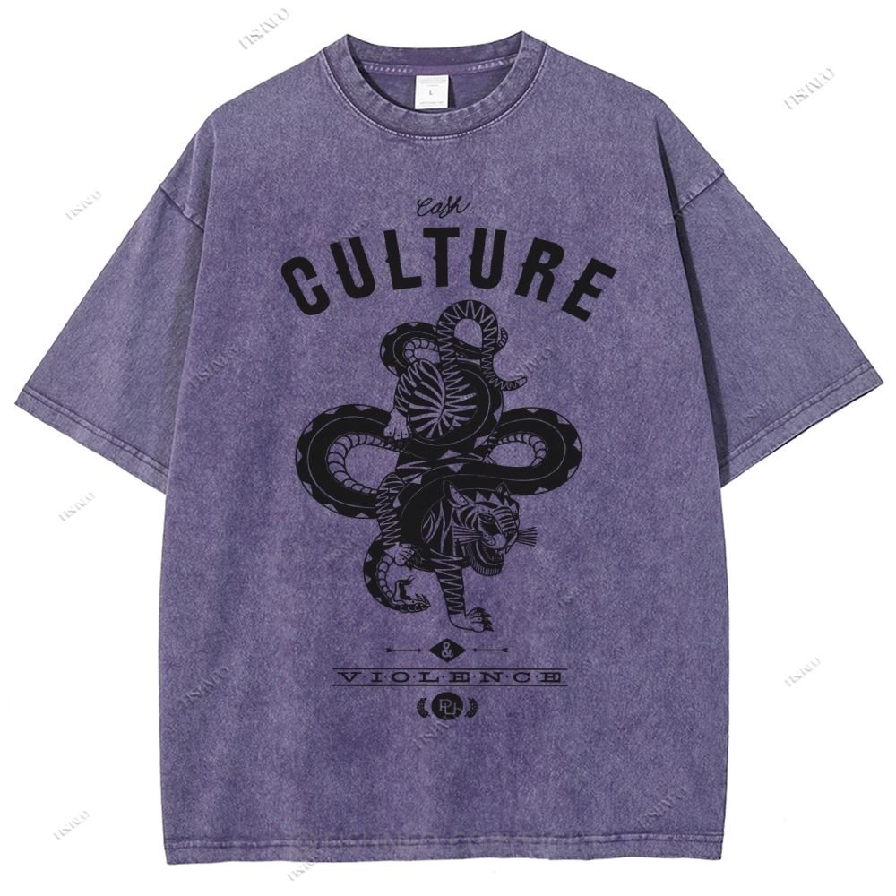 Unisex Vintage Tiger Snake Printed Washed Tee