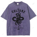Unisex Vintage Tiger Snake Printed Washed Tee