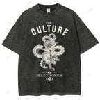 Unisex Vintage Tiger Snake Printed Washed Tee