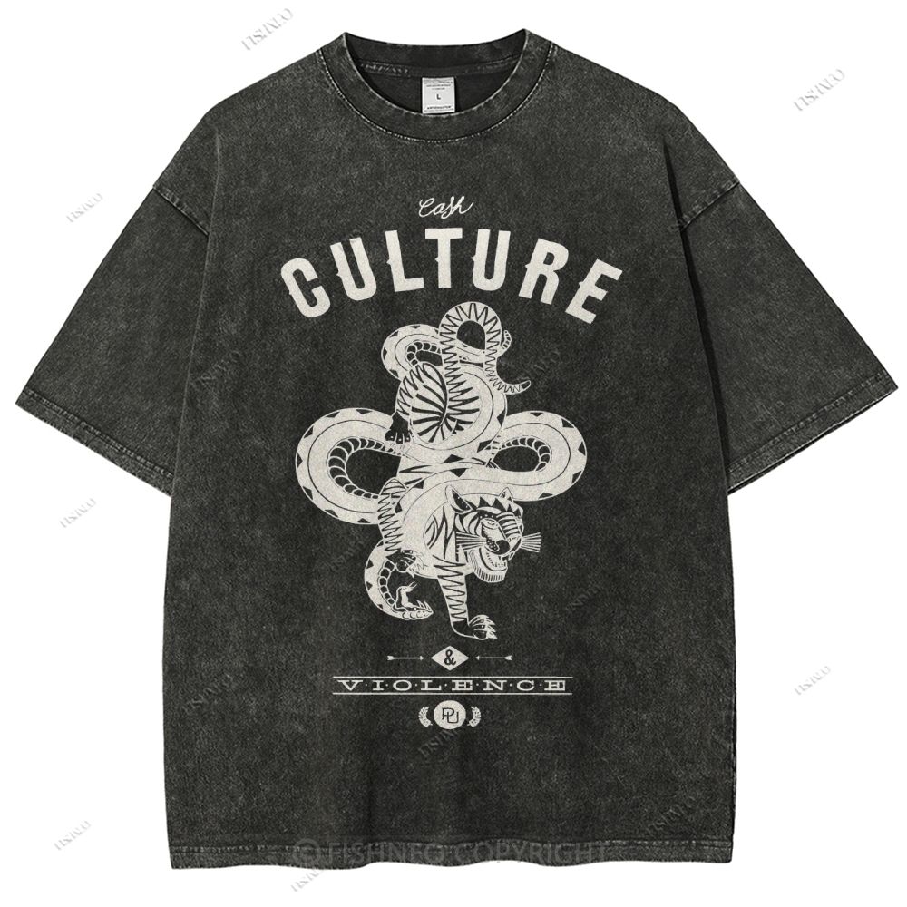 Unisex Vintage Tiger Snake Printed Washed Tee