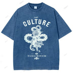 Unisex Vintage Tiger Snake Printed Washed Tee
