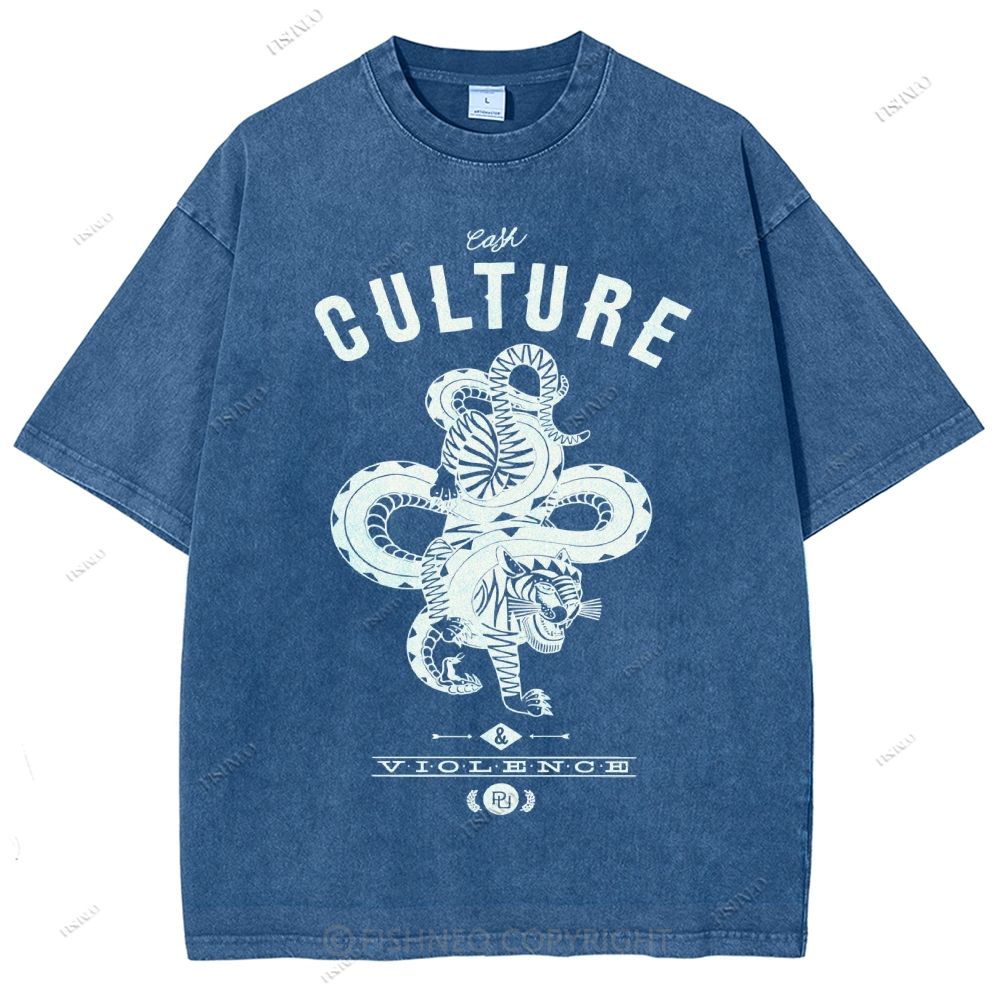 Unisex Vintage Tiger Snake Printed Washed Tee