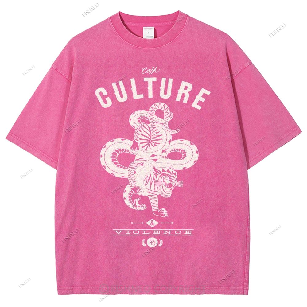 Unisex Vintage Tiger Snake Printed Washed Tee