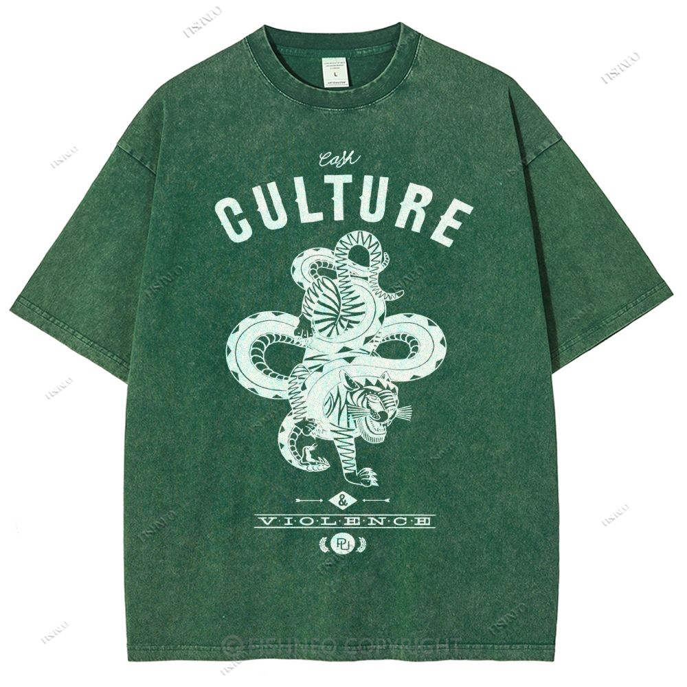 Unisex Vintage Tiger Snake Printed Washed Tee
