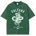 Unisex Vintage Tiger Snake Printed Washed Tee