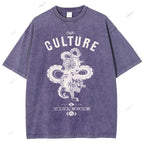 Unisex Vintage Tiger Snake Printed Washed Tee