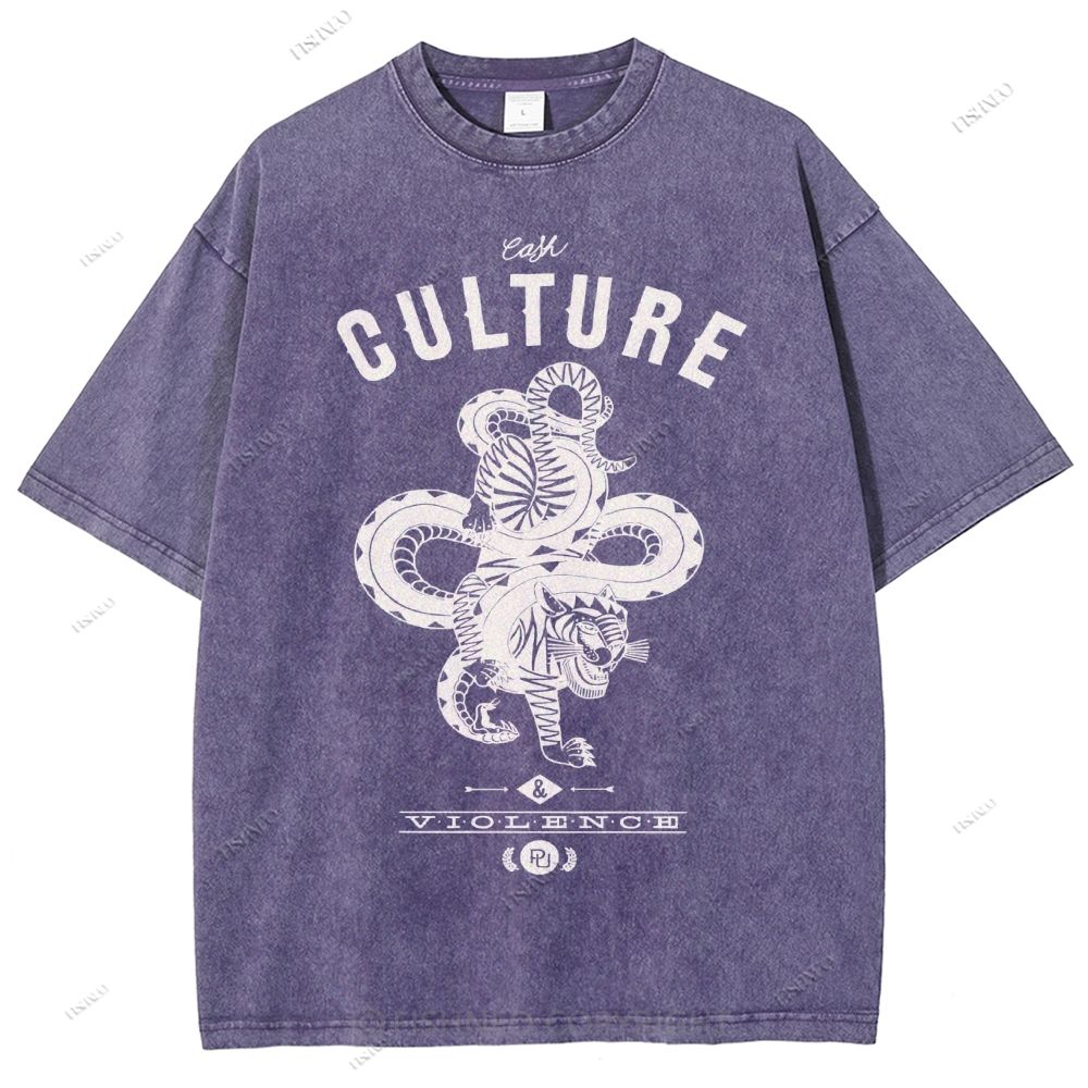 Unisex Vintage Tiger Snake Printed Washed Tee